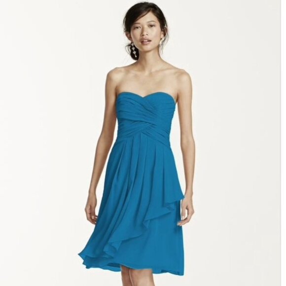 David's Bridal Sz 8 Pacific Short Crinkle Chiffon - Picture 1 of 8